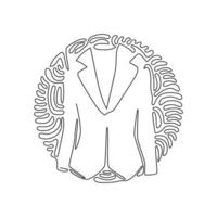 kontinuierliche einzeilige zeichnung frauen blazer oder jacke. Basic-Kleidung im Business-Stil. Frack. Business-Kleidung. Wirbel-Curl-Kreis-Hintergrundart. Vektorgrafik-Illustration für einzeiliges Design vektor