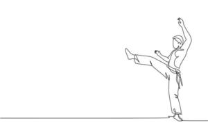 en enda linjeteckning av ung energisk man capoeira dansare utföra dans kamp vektor grafisk illustration. traditionell kampsport livsstil sport koncept. modern kontinuerlig linjeritningsdesign