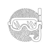 kontinuierliche einzeilige Zeichnung Tauchermaske mit Schnorchel. Tauchermaske. Maske und Schnorchel zum Schwimmen. Tauchkonzept. Wirbel-Curl-Kreis-Hintergrundart. einzeiliges zeichnen design vektorgrafik vektor