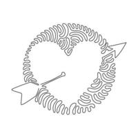 Kontinuierliche einzeilige Zeichnung Herz mit Pfeil-Icon-Doodle-Stil. Vektor-Illustration. romantisches Dekorationslogo. Wirbel-Curl-Kreis-Hintergrundart. einzeiliges zeichnen design vektorgrafik illustration vektor