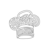 kontinuierliche einzeilige zeichnung koch kochmütze oder kappe im skizzen-cartoon-stil. Küchenpersonal einheitliche Kopfbedeckung für Restaurant oder Café. Swirl-Curl-Stil. einzeiliges zeichnen design vektorgrafik illustration