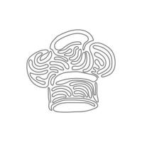 kontinuerlig en rad ritning kock kock hatt eller mössa i skiss tecknad stil. kökspersonal uniformshuvudbonader för restaurang eller café. swirl curl stil. enkel rad rita design vektorgrafisk illustration vektor