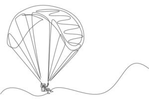 eine einzige Strichzeichnung eines jungen sportlichen Mannes, der mit einem Paragliding-Fallschirm auf der Himmelsvektorillustrationsgrafik fliegt. Extremsportkonzept. modernes Design mit durchgehender Linie vektor