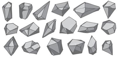 handgezeichneter Kristallsatz. geometrische edelsteine diamanten vektorillustrationssammlung. bunte Glasscherben. für geologie, juwelier, dekoration, spiel, web. vektor