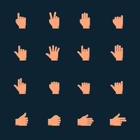 Hände und Handgesten-Symbole mit schwarzem Hintergrund vektor