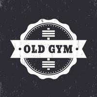 gamla gym vintage grunge märke, emblem med skivstång, vektorillustration vektor