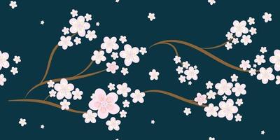Nahtloser floraler Sakura-Musterhintergrund, Vektorkirschblüte und Zweig, handgezeichnete dekorative, nahtlose Hintergründe und Tapeten für Stoff, Verpackung, dekorativen Druck, Textil