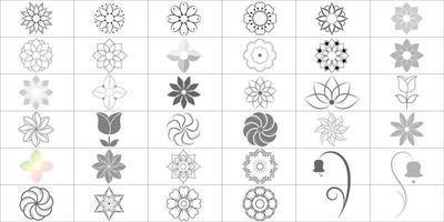 Satz des Blumenikonen-Logovektors lokalisiert auf weißem Hintergrund, handgezeichnete Blumenikonenillustration, Blumenschablone, Symbol natürliches Logo vektor