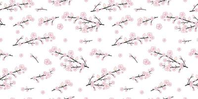 nahtlose japanische kirschblüten und zweigemusterhintergrund, sakura-blumenvektorillustration, nahtlose hintergründe und tapeten für stoff, verpackung, dekorativen druck, textil vektor
