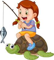 Kind sitzt auf Schildkrötenfischen vektor