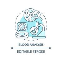 Symbol für das türkisfarbene Konzept der Blutanalyse. Patiententestservice. diagnostische Dienstleistungen abstrakte Idee dünne Linie Abbildung. isolierte Umrisszeichnung. editierbarer Strich. vektor