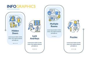 Escape Room Attribute Rechteck Infografik-Vorlage. mehrere Zimmer. Datenvisualisierung mit 4 Schritten. Info-Diagramm der Prozesszeitachse. Workflow-Layout mit Liniensymbolen. vektor