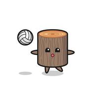 charakterkarikatur des baumstumpfes spielt volleyball vektor