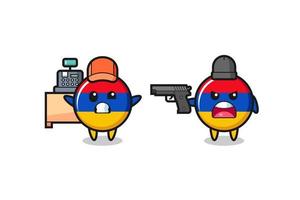 illustration av den söta Armeniens flagga när en kassörska riktas mot en pistol av en rånare vektor