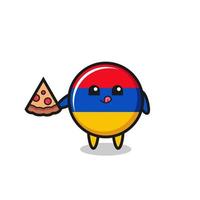 söt armenien flagga tecknad äter pizza vektor