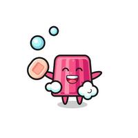 Jelly-Charakter badet, während er Seife hält vektor