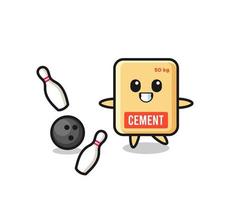 karaktär tecknad av cement säck spelar bowling vektor
