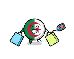 algerien-flaggen-maskottchen-karikatur, die eine einkaufstasche hält vektor