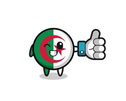 süße algerien-flagge mit social media daumen hoch symbol vektor