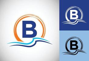 Anfangsbuchstaben des b-Monogramms mit Wasserozeanwellen und der Sonne. Strand-Logo-Design-Konzept vektor
