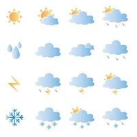 Wettersymbole für Print, Web oder mobile App. Mega-Paket mit farbigen Wettersymbolen. alle Symbole für Wetter mit Beispielnutzung vektor