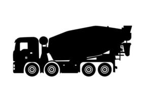 Betonmischer-LKW-Baufahrzeug, Silhouettenillustration für schwere Ausrüstung. vektor