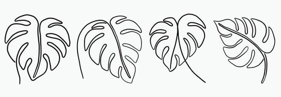 enkelhet monstera blad frihand kontinuerlig linjeritning platt design. vektor