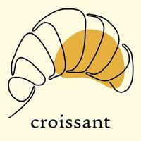 enkelhet croissant bröd frihand kontinuerlig linjeritning platt design. vektor