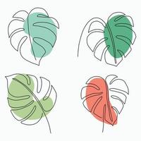 enkelhet monstera blad frihand kontinuerlig linjeritning platt design. vektor