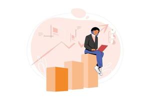 marketingmitarbeiter, der die illustration der marketingdaten analysiert vektor