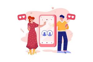 Paar hat über eine Online-Dating-App eine Übereinstimmung gefunden vektor