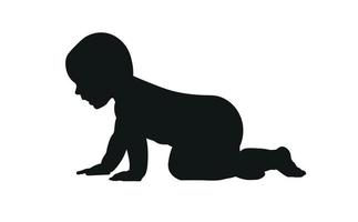 Silhouette eines Babys in einer Pose, die kriecht, weißer Hintergrund. baby schwarz. vektor