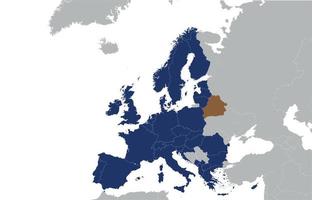 karte von europa mit weißrussland in form eines braunen flecks und russland, das konzept der politischen beziehungen. Weißrussland in Form von Scheiße zwischen den Ländern. Vektor-Illustration vektor