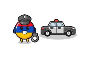 tecknad maskot av Armenien flagga som en polis vektor