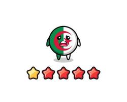 die illustration der schlechten bewertung des kunden, niedlicher charakter der algerien-flagge mit 1 stern vektor
