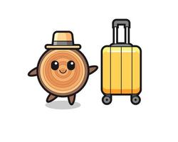Holzmaserung-Cartoon-Illustration mit Gepäck im Urlaub