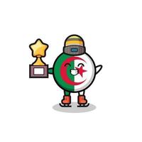 algerien-flaggenkarikatur als eislaufspieler hält siegertrophäe vektor