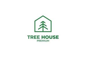 platt hus logotyp med träd vektor malldesign