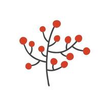 Zweig mit roten Beeren im flachen Stil. Winterpflanze mit Beeren. Vektor-Illustration isoliert auf weißem Hintergrund. vektor