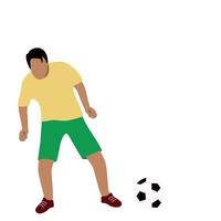 indisk kille som spelar fotboll, vektor isolerad på vit bakgrund, ansiktslös illustration, porträtt av en kille med en fotboll, amatörfotboll