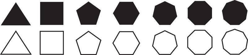 uppsättning geometriska former, polygoner med olika antal sidor triangel, fyrkant, femhörning, hexagon, heptagon, oktagon, nonagon ikonsamling vektor