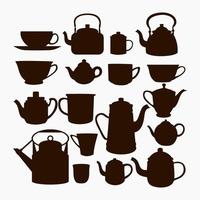 Bearbeitbares monochromes Silhouettenvektor-Illustrationssymbol der traditionellen Kaffee- und Teetassen und -töpfe vektor