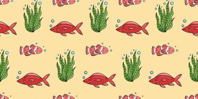 sömlösa mönster med söta doodle tecknade havsdjur. vektor illustration.