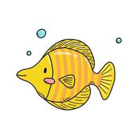 söt doodle tecknad havsfisk. vektor illustration.