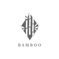 Vektorlogo, Etikett oder Emblem mit handgezeichneter grüner Bambuspflanze. konzept für spa- und schönheitssalon, asiatische massage, kosmetikpaket, möbelmaterial vektor