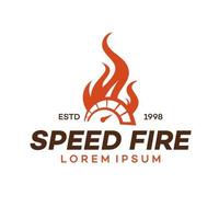 Speed-Fire-Logo-Design-Vektor. Designvorlage für schnelles Tachometer-Logo. Symbol-Symbol vektor