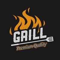 Grill-Logo-Design. flache illustration des grilllebensmittel-, feuer- und spachtelkonzeptschablonenvektors vektor