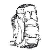 handgezeichneter lässiger moderucksack. isolierte vektorillustration im skizzengravurstil. Wanderrucksack, touristische Tasche vektor