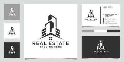 immobilien mit gebäude- und hauslogodesign. vektor