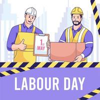 Happy Labor Day Banner-Vektor-Illustration. karikaturarbeiter, der maitag feiert vektor